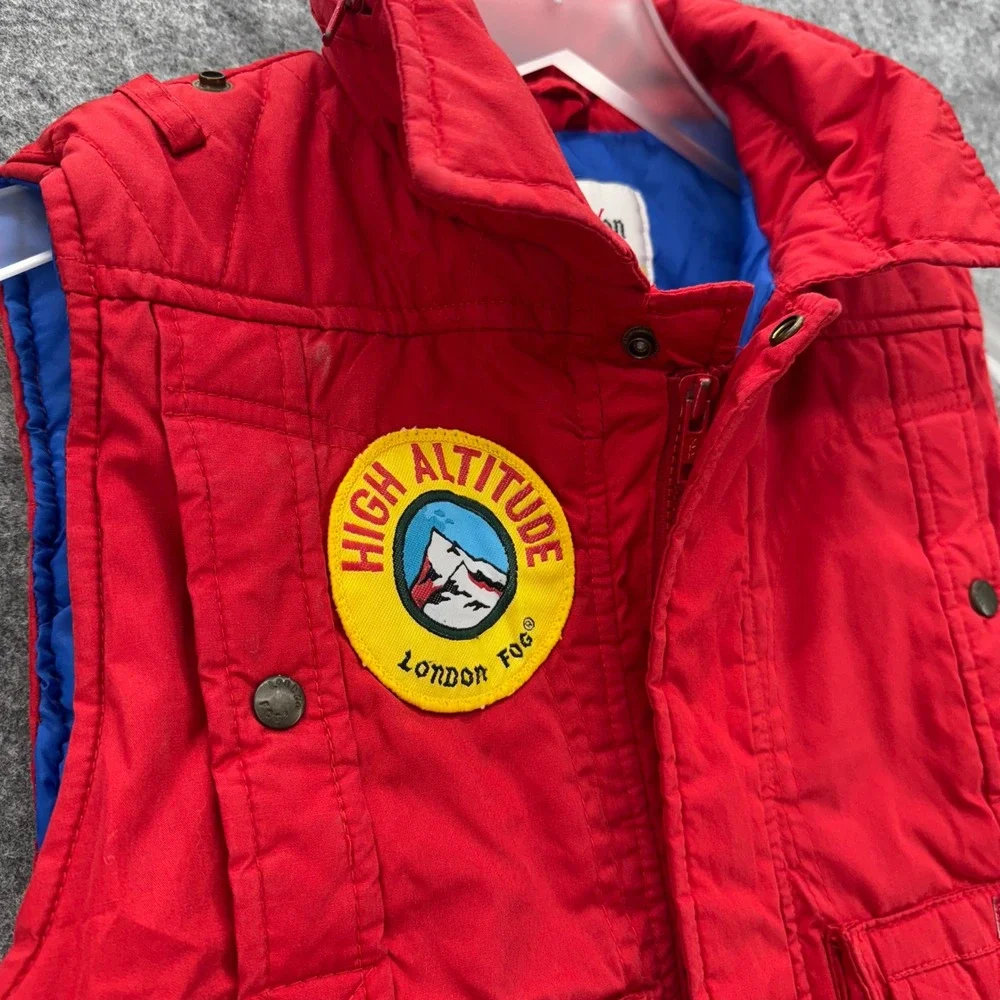 Vintage Kids London Fog Puffer Vest Size 7 Red High‎ Altitude Patches Retro 90s